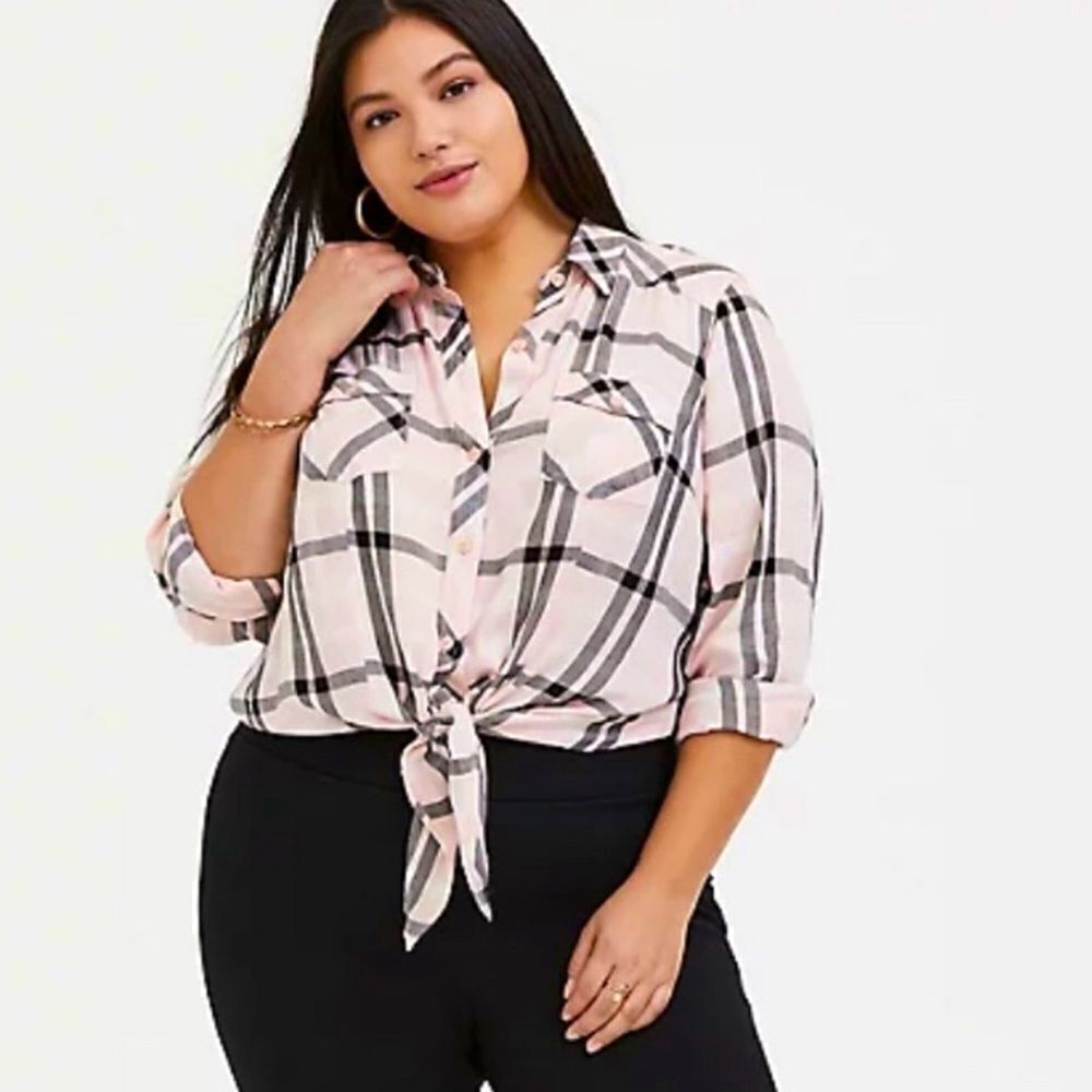 Torrid Pink Plaid Button Down Shirt